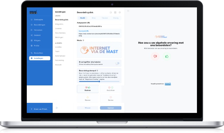 Een reviewwidget instellen in ReviewRain met live voorbeeld